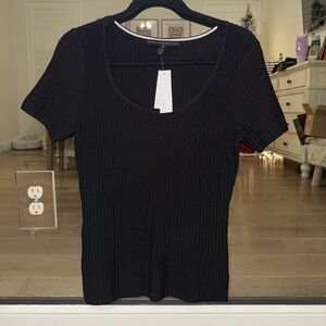 White House Black Market Black Ribbed Short Sleeve Top